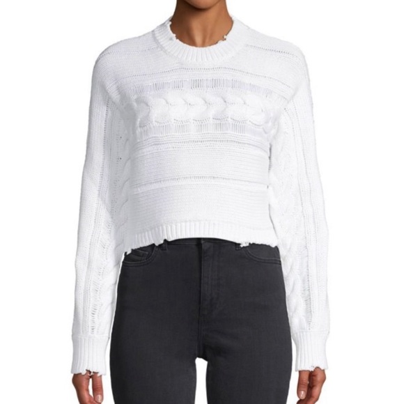 RtA Sweaters - RTA • White Fever Distressed Cable Knit Cropped Sweater, M